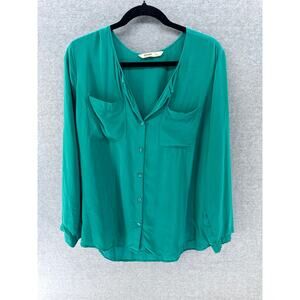 Old Navy Emerald Green Women's sz L Button down Blouse adjustable Sleeve
